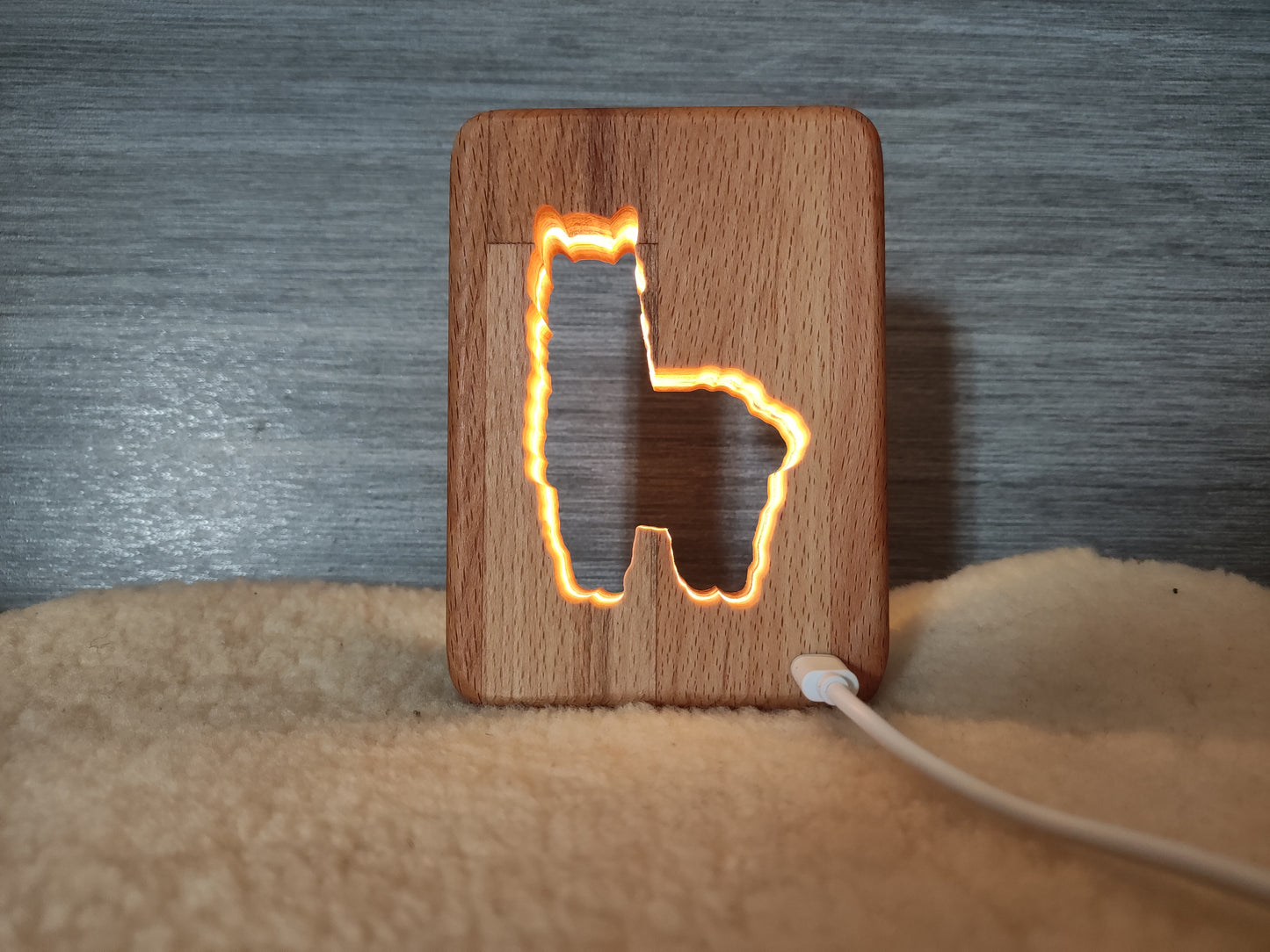 Alpaka LED Nachtlicht - Alpaka Holz LED Dekoration