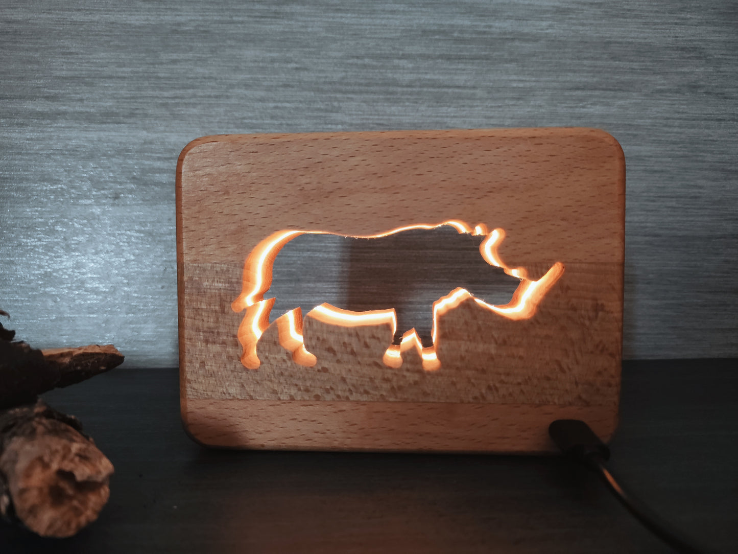 Rhinozeros Holz LED Nachtlicht / Dekoration