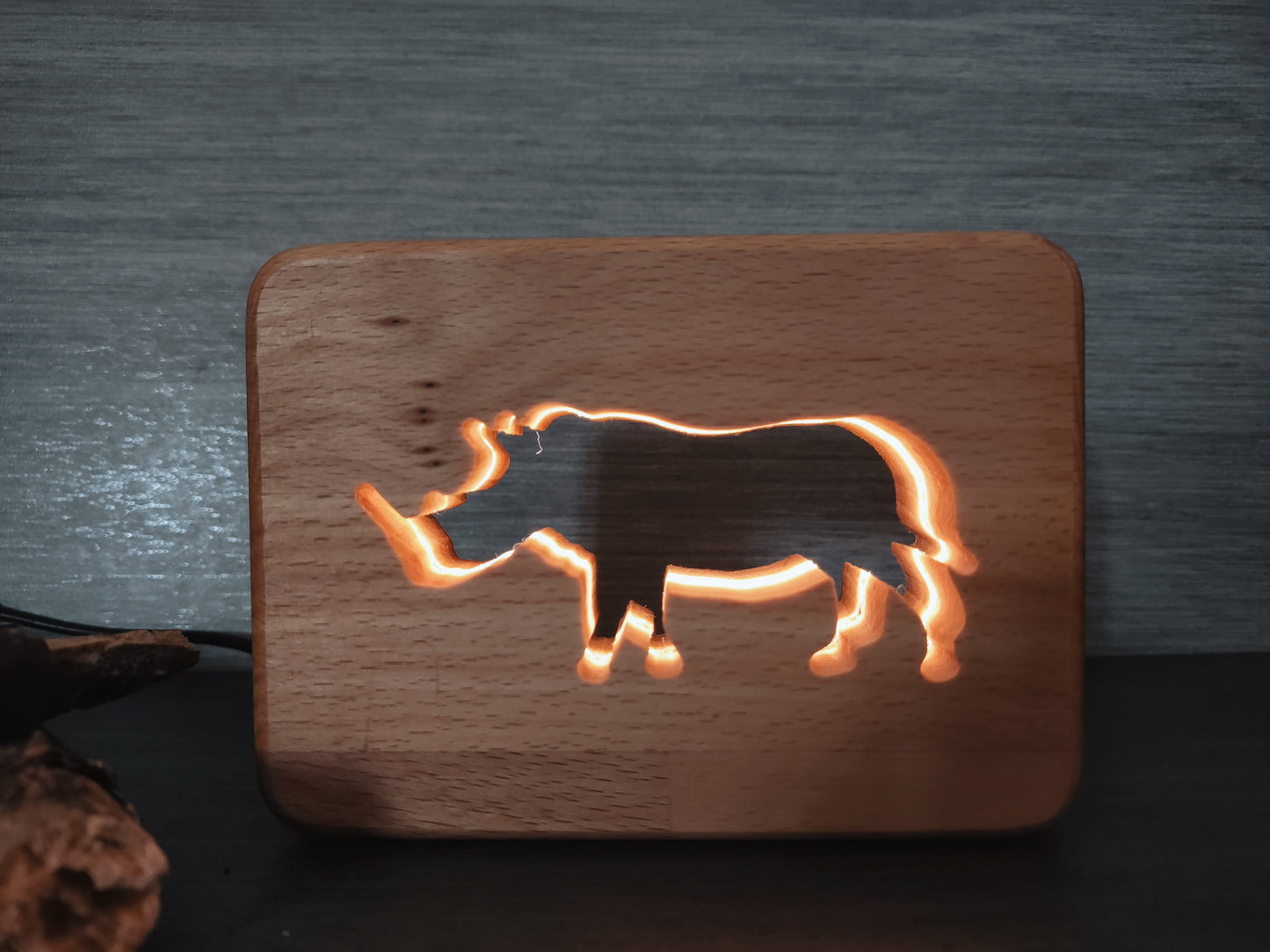 Rhinozeros Holz LED Nachtlicht / Dekoration