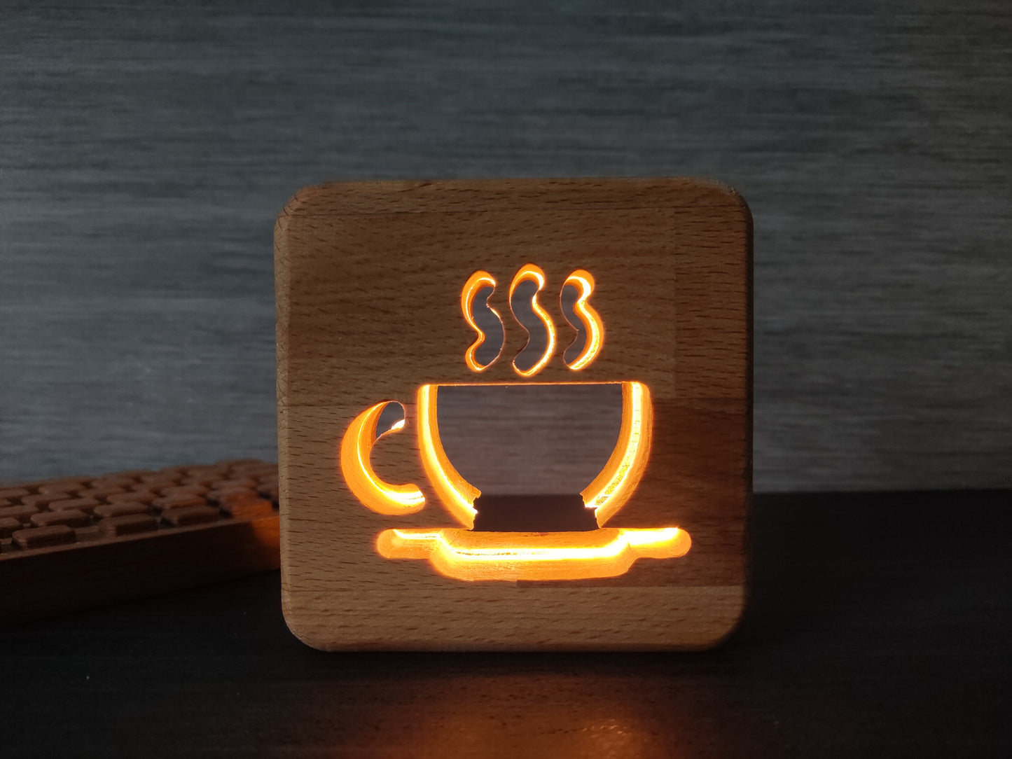 Kaffee / Cafe Holz LED Nachtlicht / Dekoration