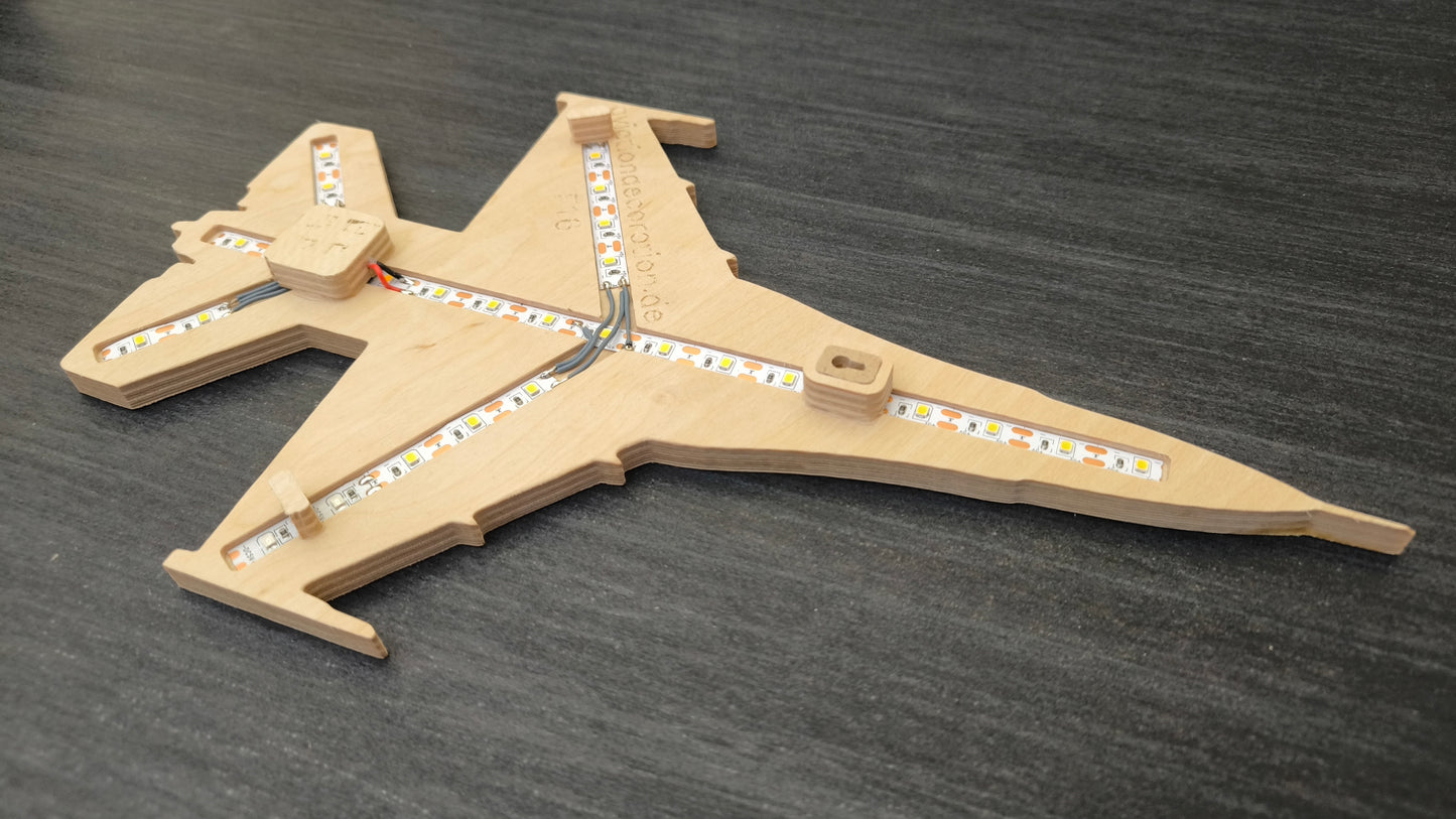 F16 Fighting Falcon / Viper Holz LED Wanddekoration / Nachtlicht