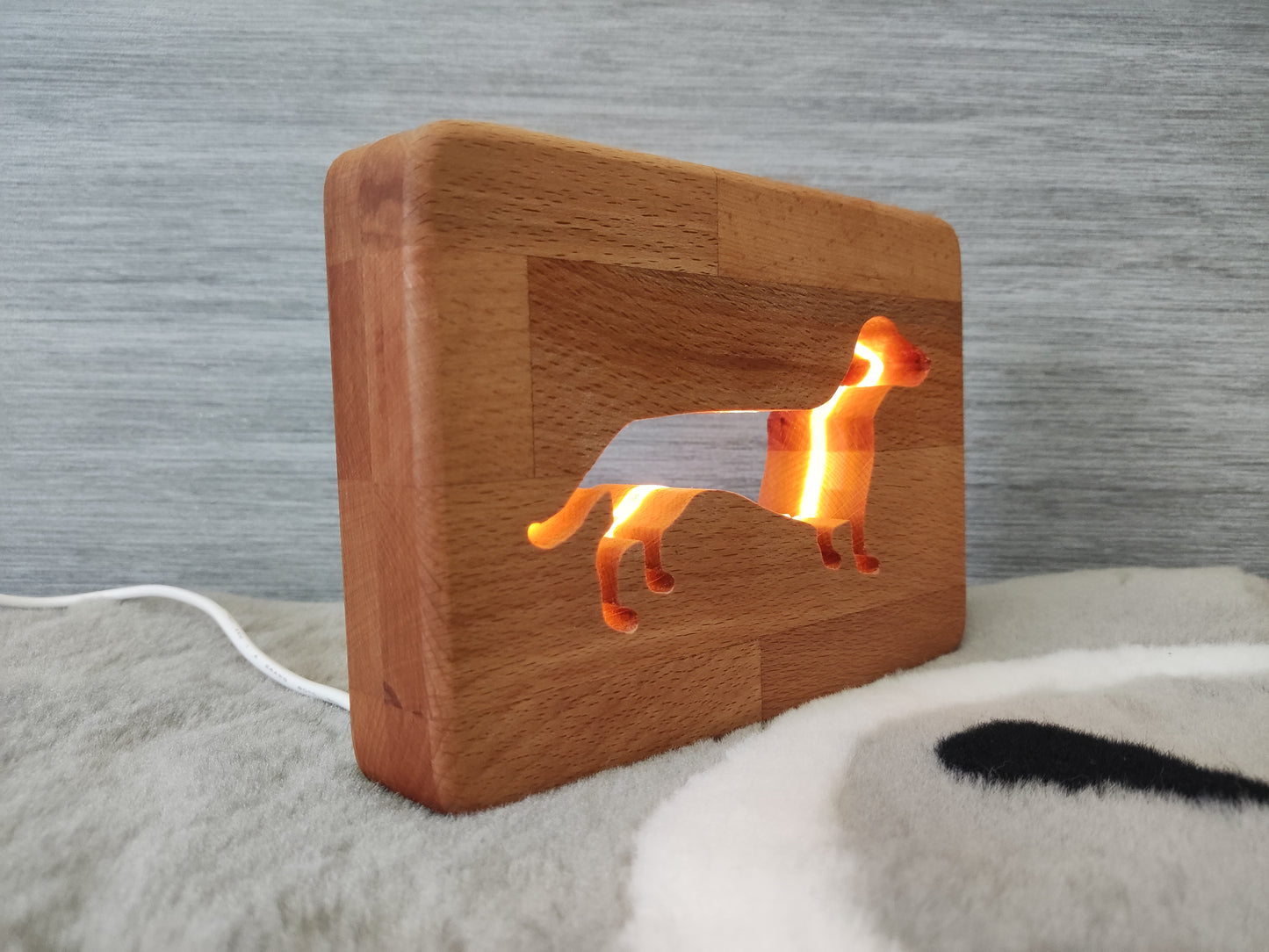 Dachshund / Dackel (mittlere Größe) Holz LED Nachtlicht / Dekoration