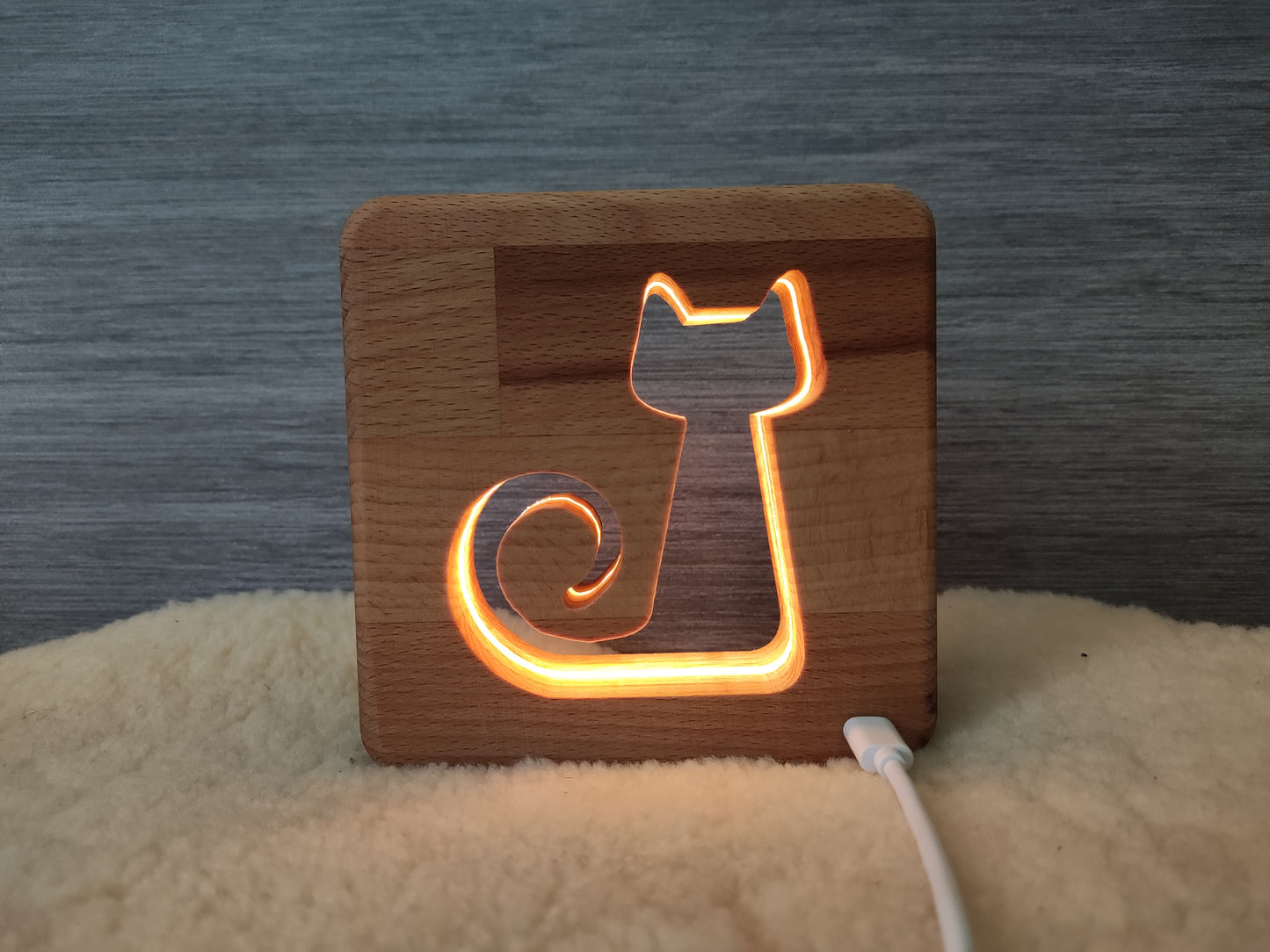 Katze (mittlere Größe) Holz LED Nachtlicht / Dekoration