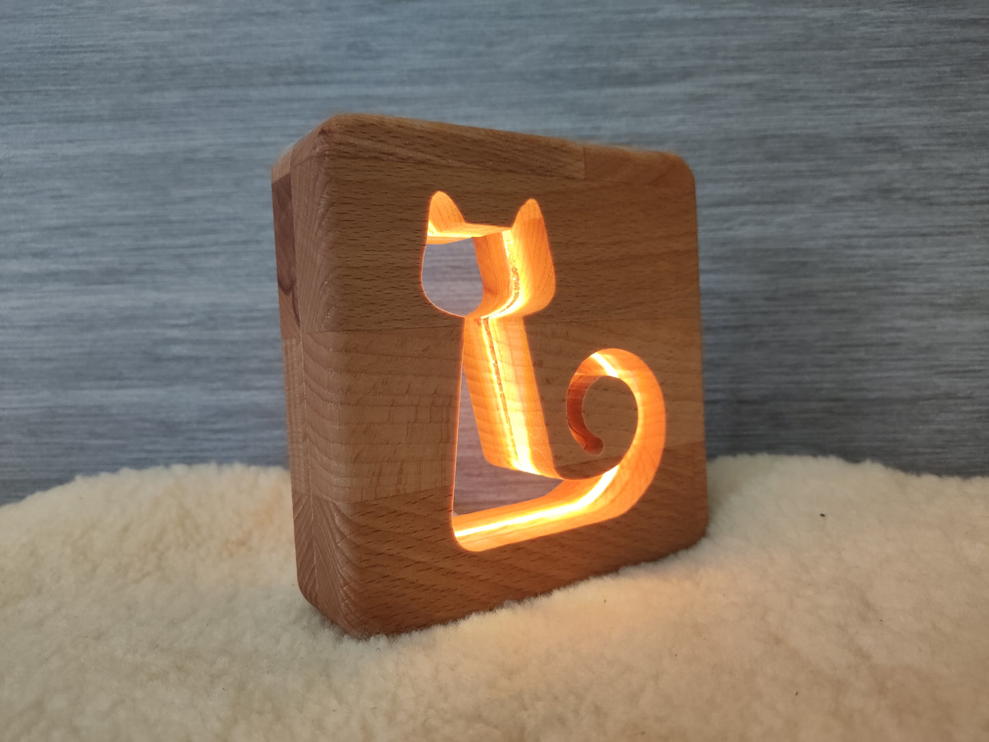 Katze (mittlere Größe) Holz LED Nachtlicht / Dekoration