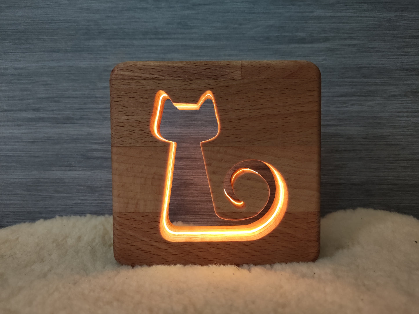 Katze (mittlere Größe) Holz LED Nachtlicht / Dekoration