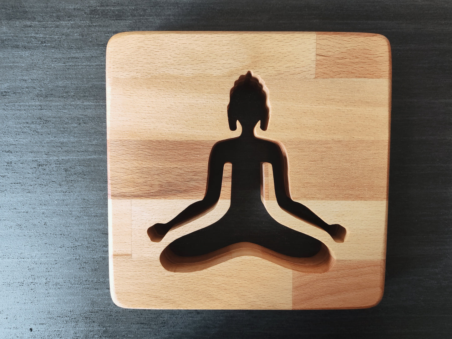 XXL Yoga Deko Holz LED Nachtlicht / Tischlicht, 19cm x 19cm