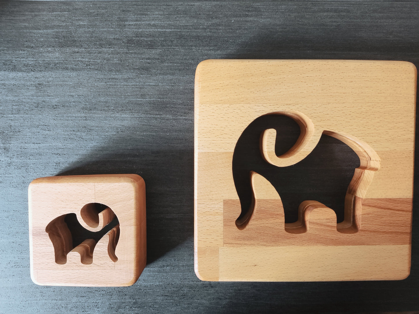 XXL Elefant Deko Holz LED Nachtlicht / Tischlicht, 19cm x 19cm