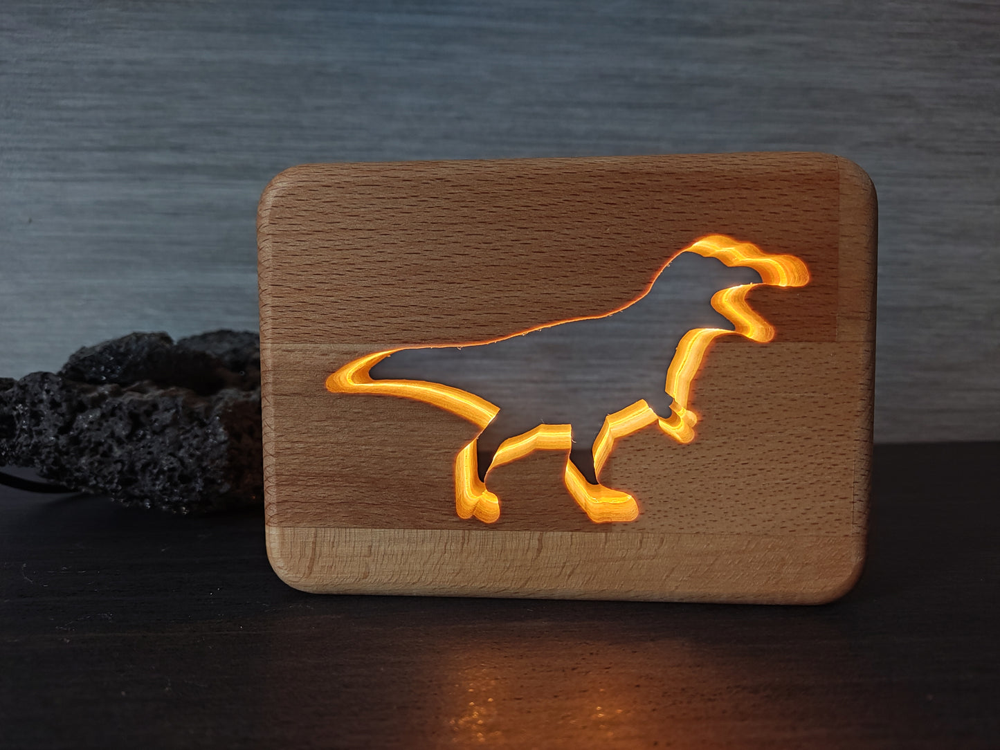 Dinosaurier T-Rex Holz LED Nachtlicht / Dekoration
