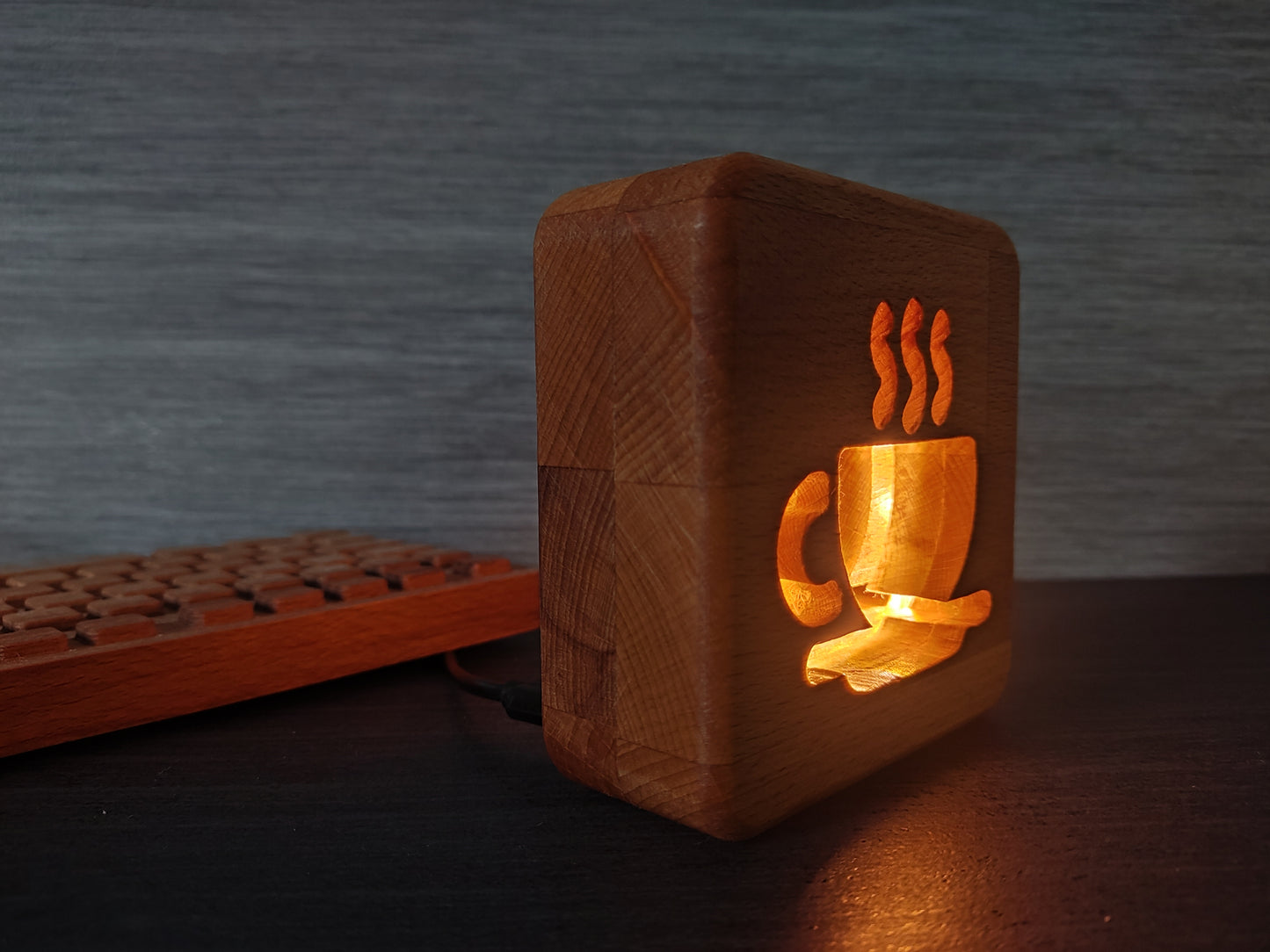 Kaffee / Cafe Holz LED Nachtlicht / Dekoration