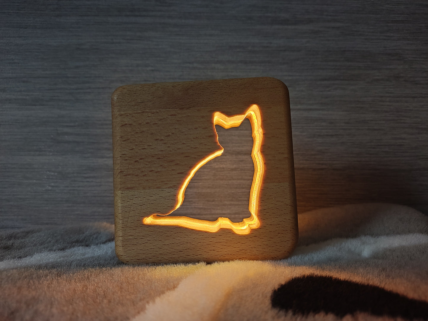 Katze (sitzend) Holz LED Nachtlicht / Dekoration