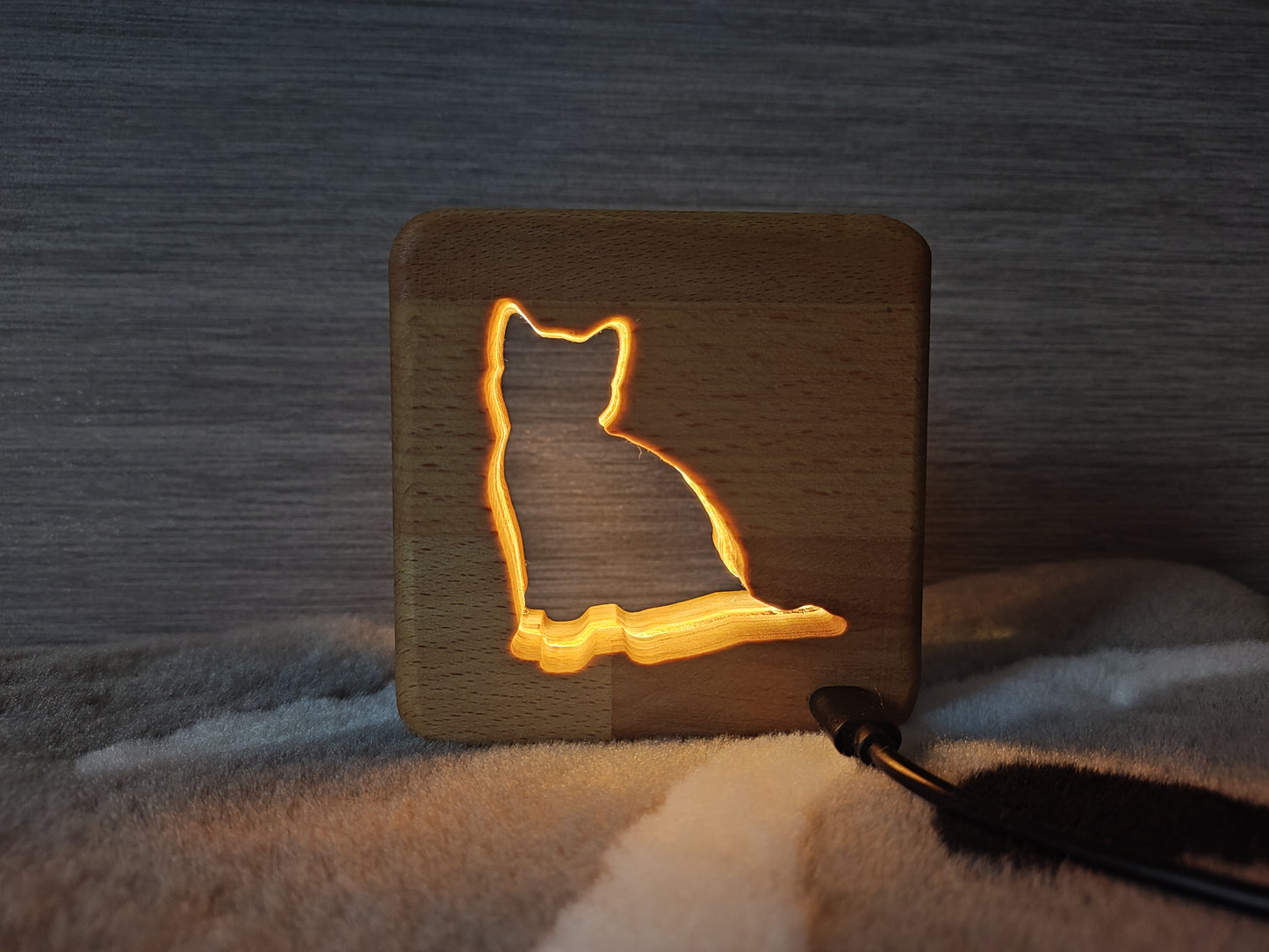 Katze (sitzend) Holz LED Nachtlicht / Dekoration