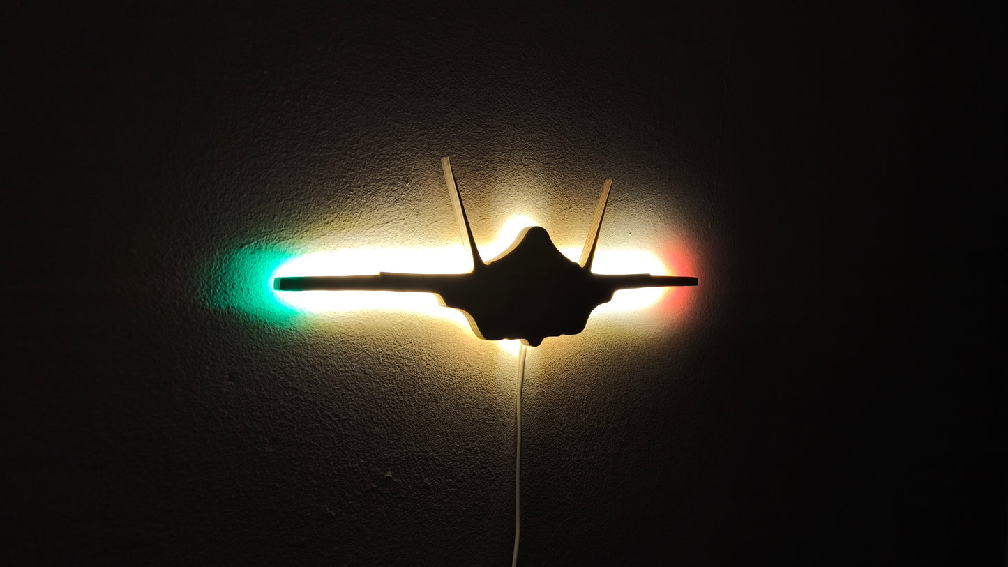 F35 A/B Lightning II Holz LED Wanddekoration / Nachtlicht (Vorderansicht)