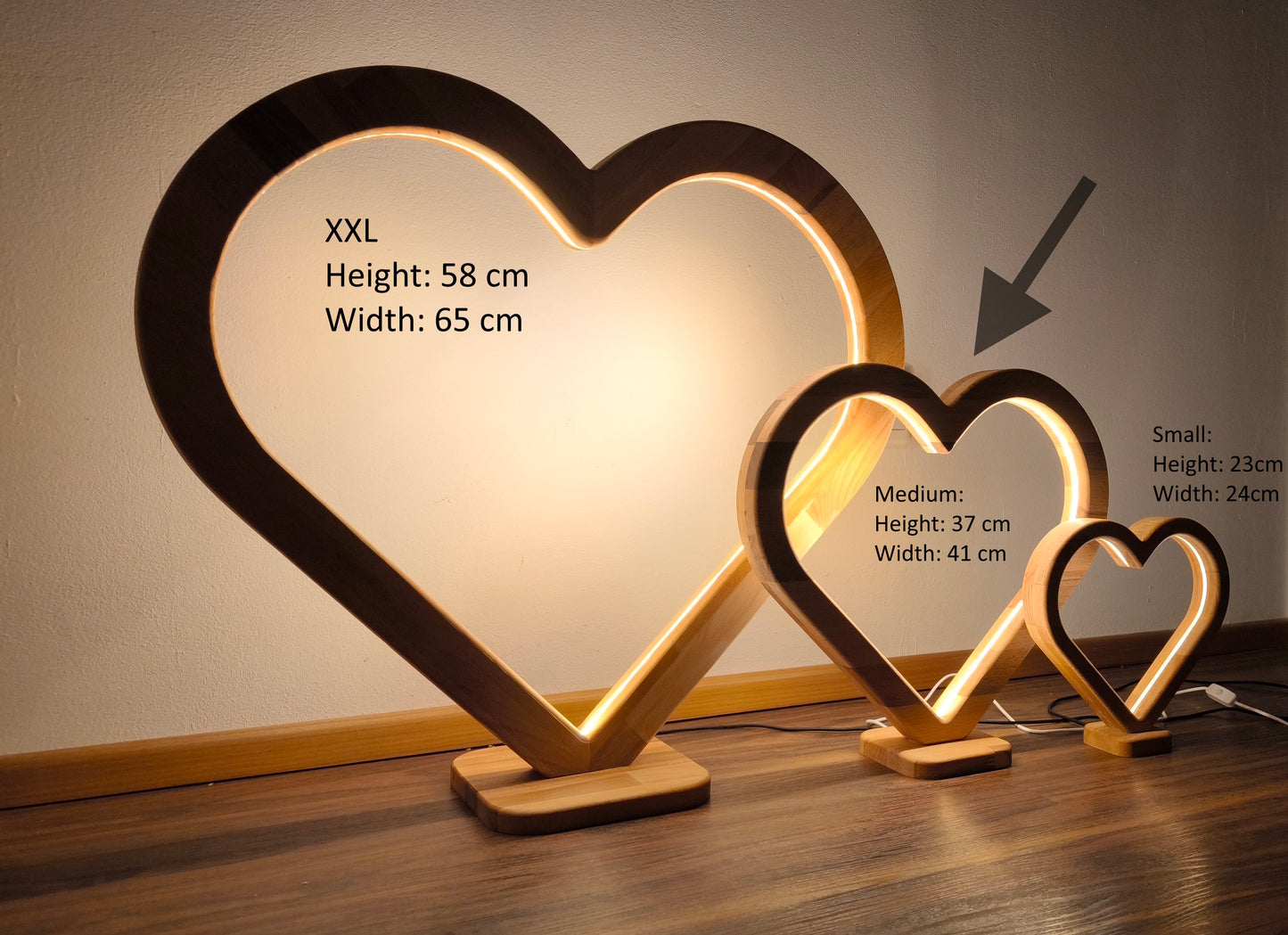 Herz (Mittel) Holz LED Tischlampe / Dekoration
