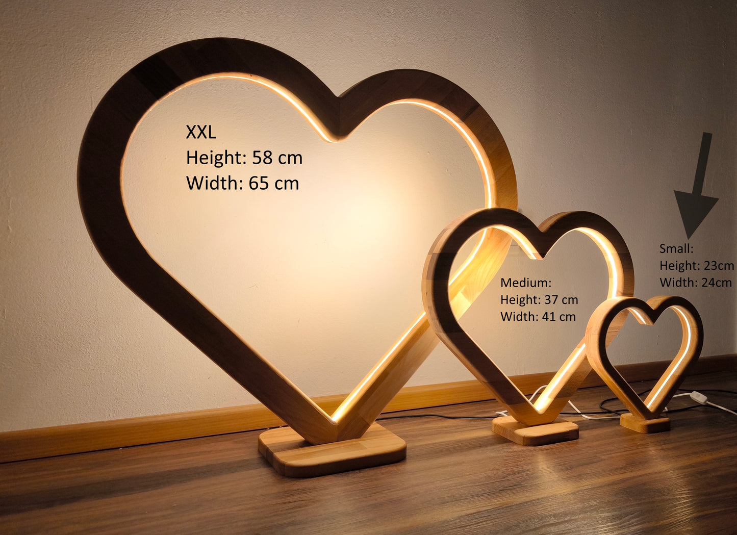 Herz (Klein) Holz LED Tischlampe / Dekoration