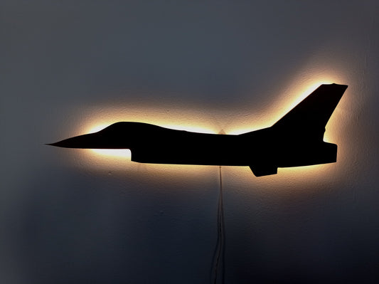 F16 Fighting Falcon / Viper Holz LED Wanddekoration / Nachtlicht (Seitenansicht)