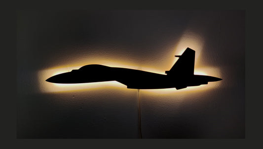SU-27 Su27 Flanker Holz LED Wanddekoration / Nachtlicht (Seitenansicht)
